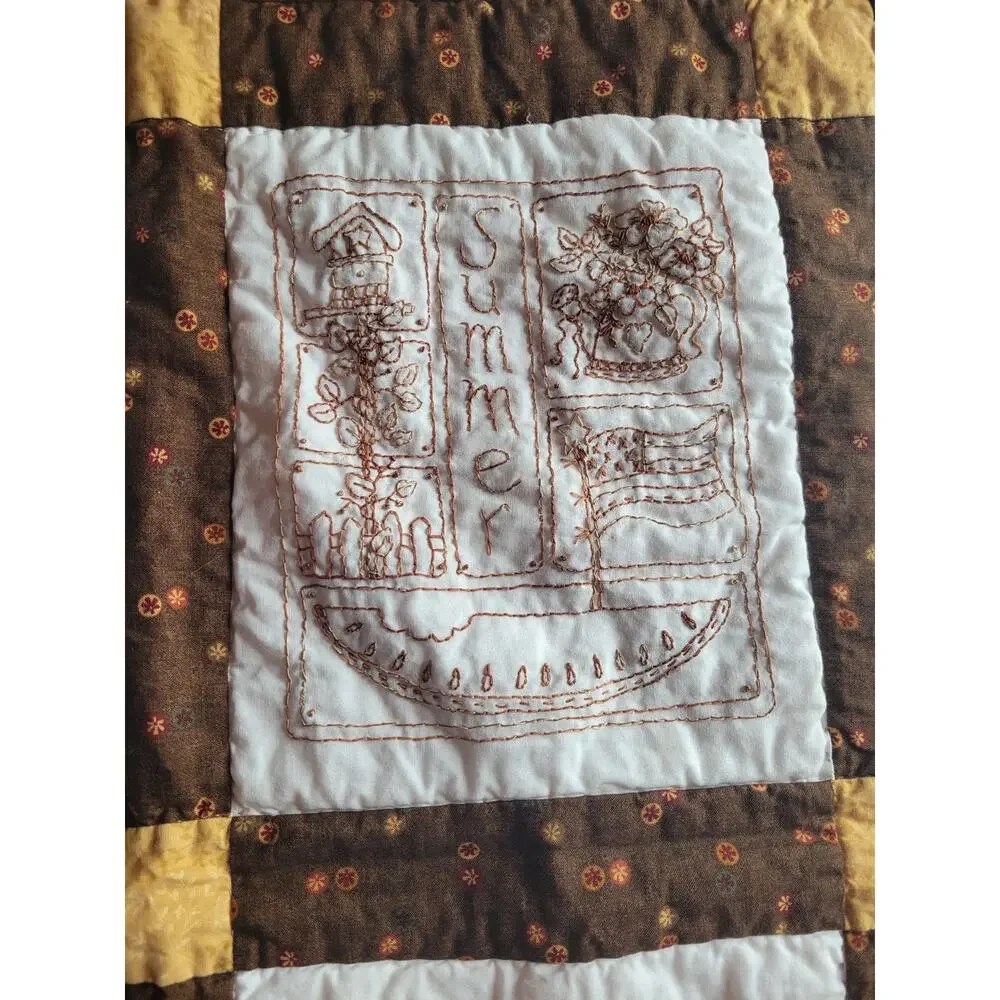 Embroidered Four Seasons Quilted Wall Hanging Handmade Winter Fall